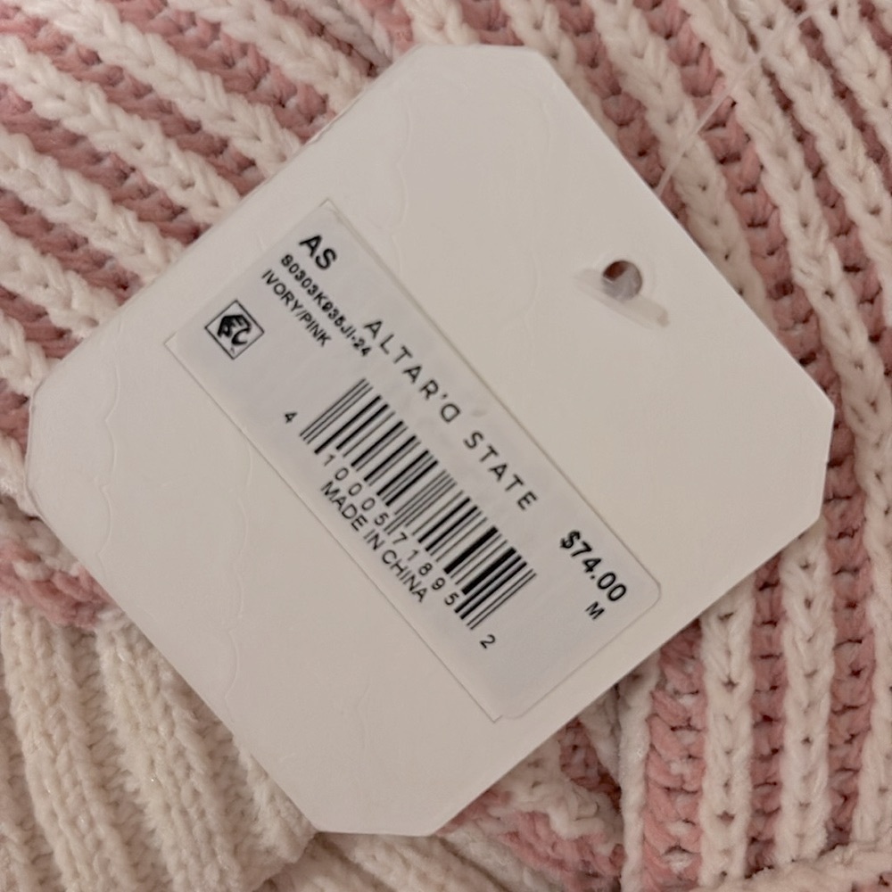 NWT [Altar'd State] Striped Oversized Ribbed Knit Pink Sweater Womens XXS XS S M - Picture 11 of 12